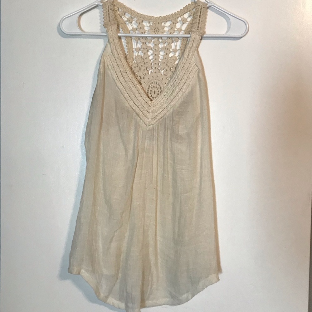 ✖️SOLD - Cream Crochet Braided Wrangler Tank Top